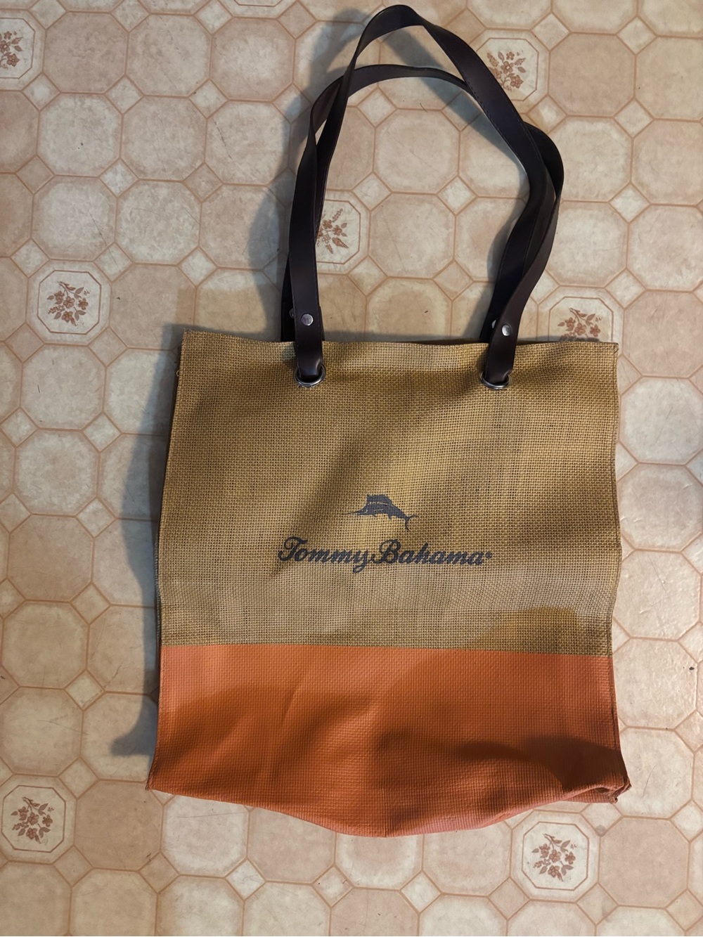 Tommy Bahama Tan and Orange Two-Tone Canvas Tote